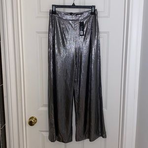 Lulus Space Age Metallic Wide Leg Pants In Silver